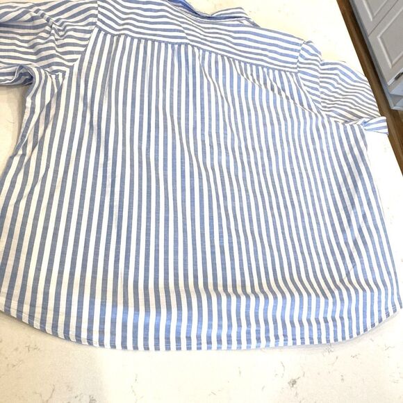 CARLISLE Per Se Blue and White Coastal Striped Laganlook Button Down Top 2x - Picture 8 of 8